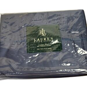 NWT Lauren Ralph Lauren Classic Sheet Blue Cadet Twin Flat 350 TC Supima Cotton